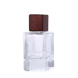Fancy 50ML Empty Square Fluted Glass Perfume Bottle with Wooden Cap