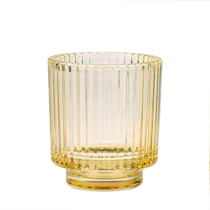 Hot Sale Vertical Stripe Empty Amber Glass Candle Jar with Lid for Christmas